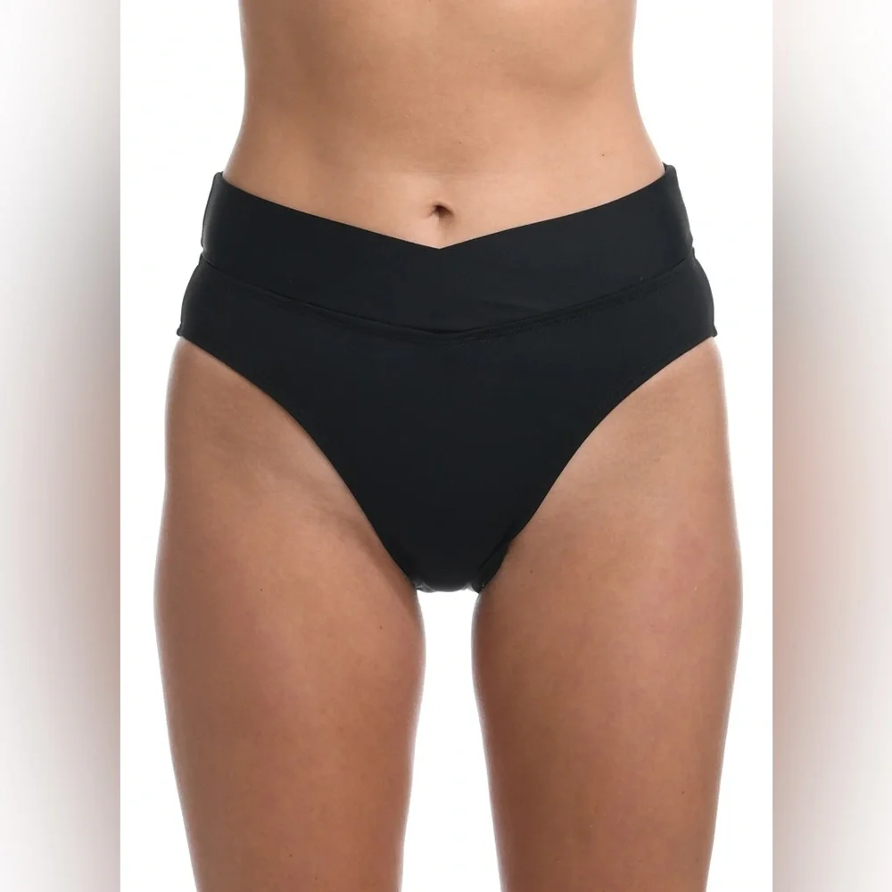 La Blanca Island Goddess Crossover High Waist Bottom - Black